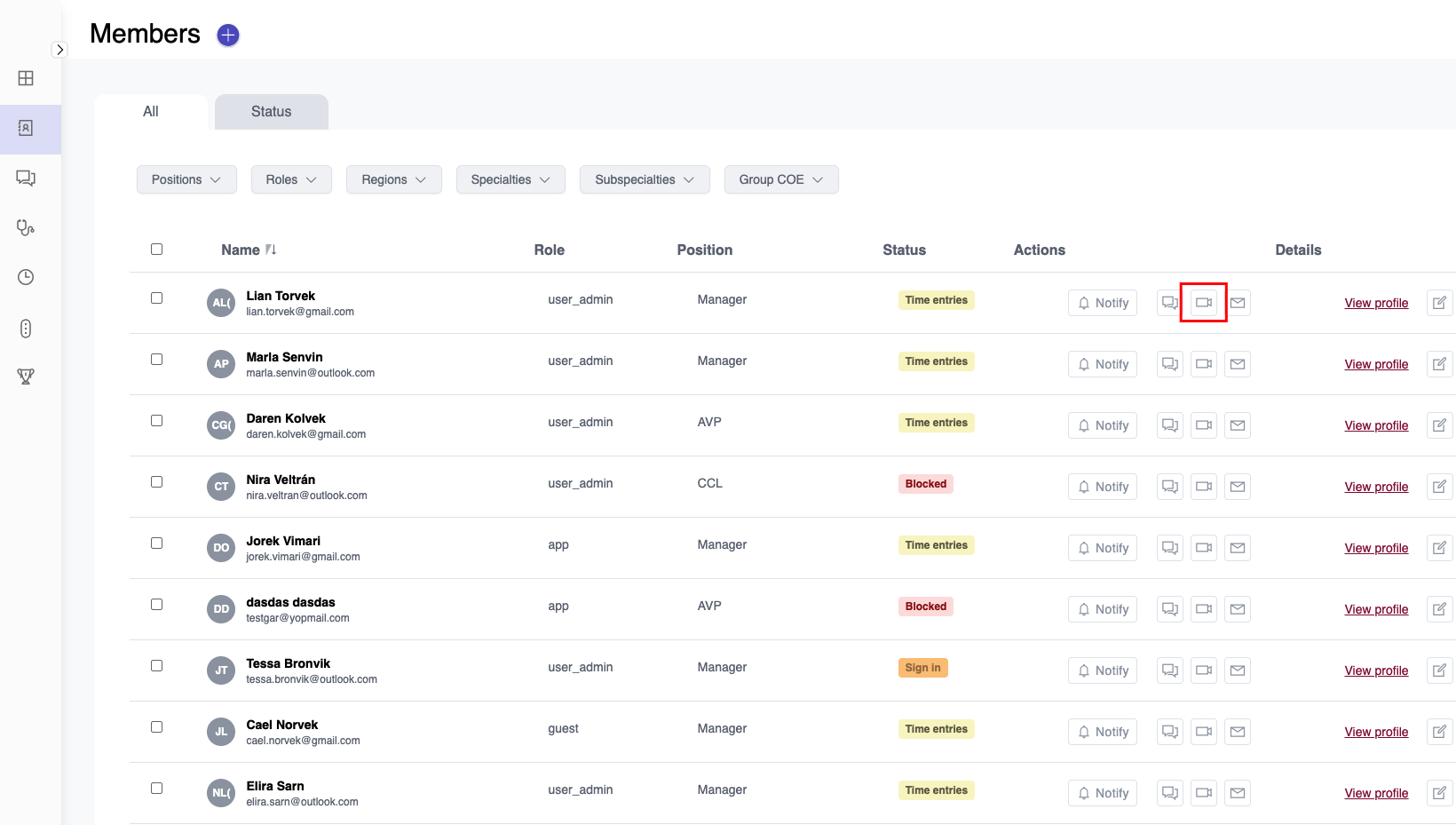 User list with camera icon